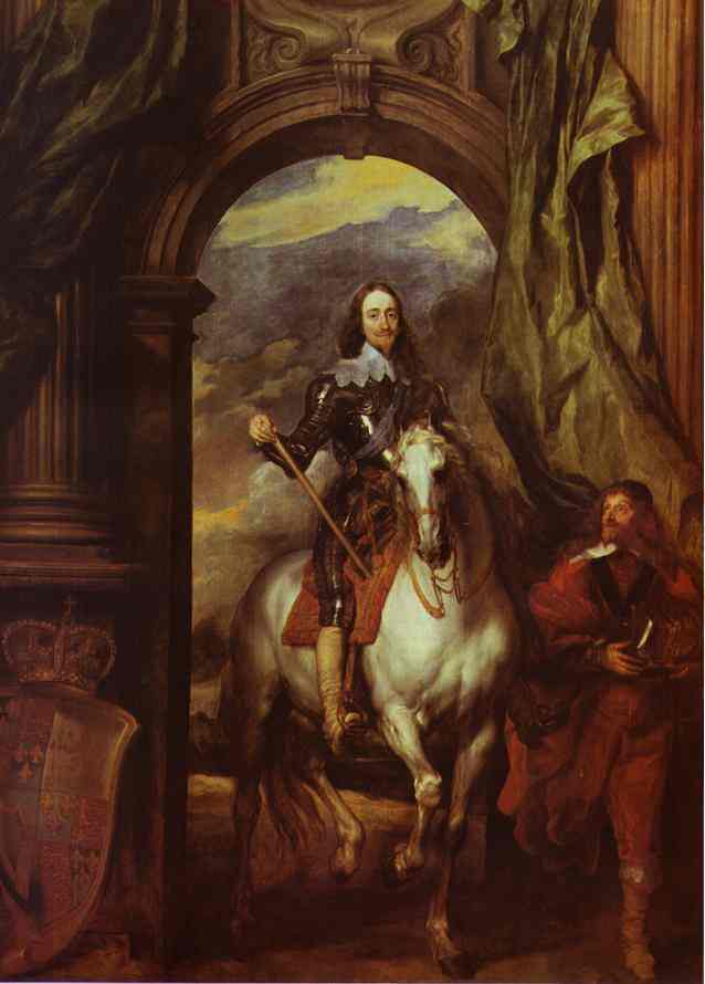 Oil painting:Equestrian Portrait of Charles I, King of England with Seignior de St. Antoine. 1633