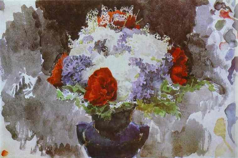 Oil painting:Flowers in a Blue Vase. 1886