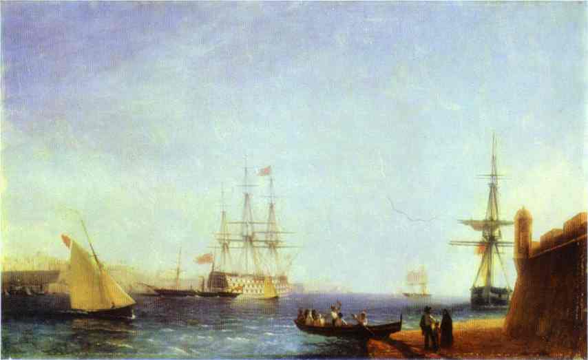 Oil painting:Malta. Valetto Harbour. 1844