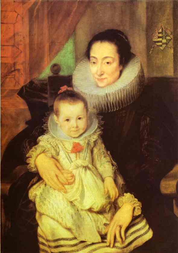 Oil painting:Marie Clarisse, Wife of Jan Woverius, with Their Child. 1620