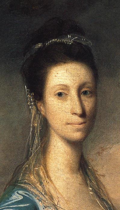 Oil painting:Miss Elizabeth Ingram. Detail. 1757