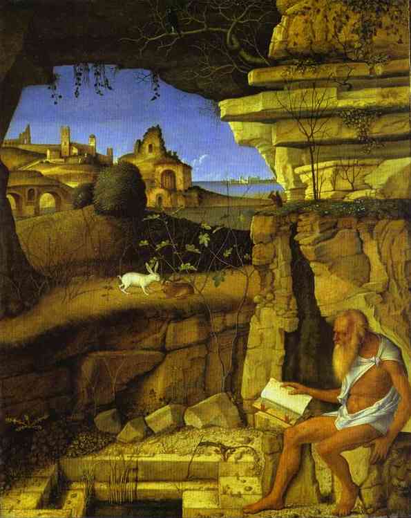 Oil painting:St. Jerome Reading. c. 1480