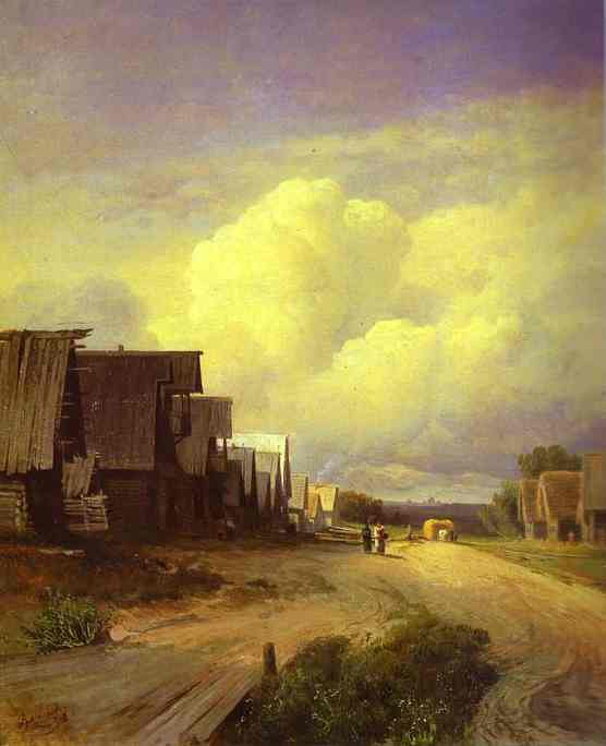 Oil painting:Street in a Village. 1868