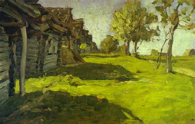 Oil painting:Sunny Day. A Village. 1898