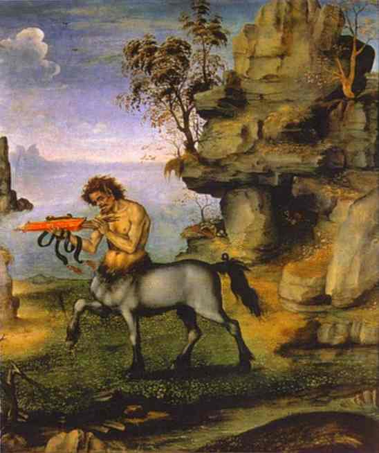 Oil painting:The Wounded Centaur. c.1500
