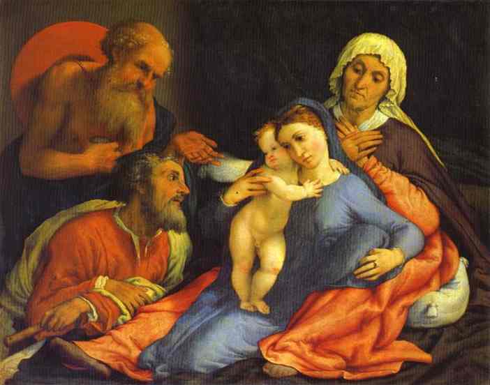 Oil painting:Madonna and Child with St. Jerome, St. Joseph and St. Anne. 1534