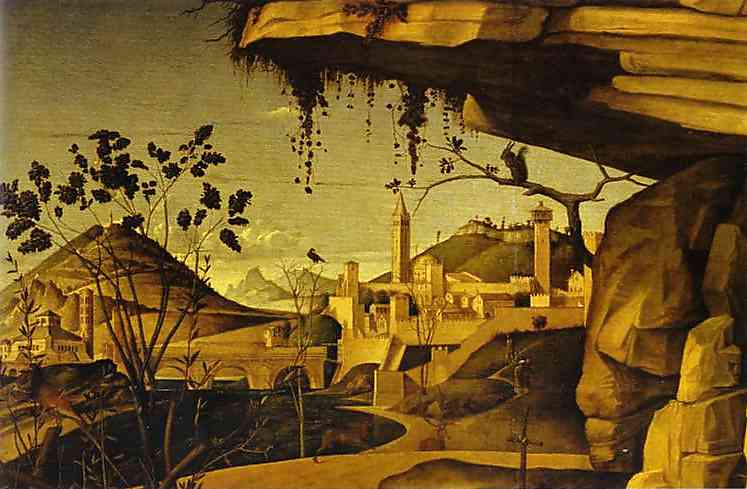 Oil painting:St. Jerome in the Desert. Detail. c. 1480