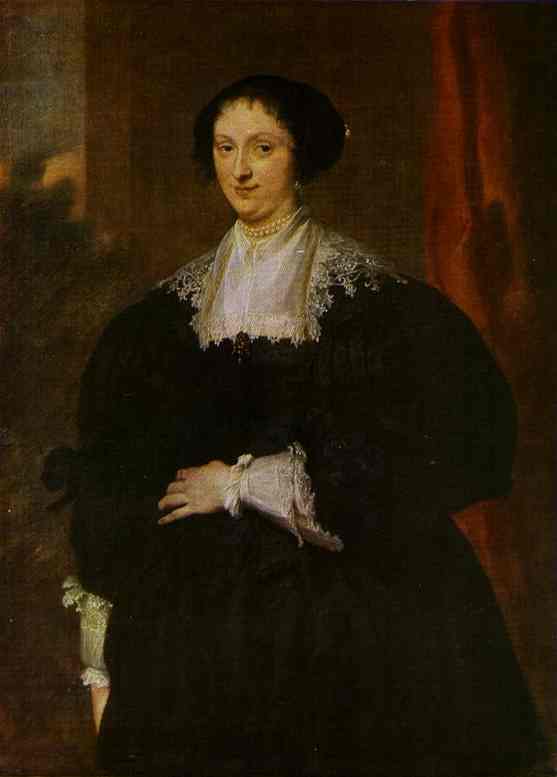 Oil painting:Portrait of a Lady Dressed in Black, Before a Red Curtain. c.1630