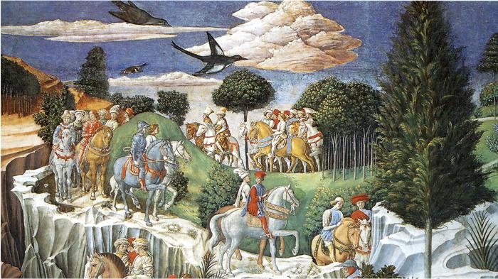 Oil painting:Procession of the Magus Balthazar. Detail.1459