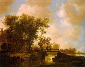 Two Men on a Footbridge over a Stream 1655