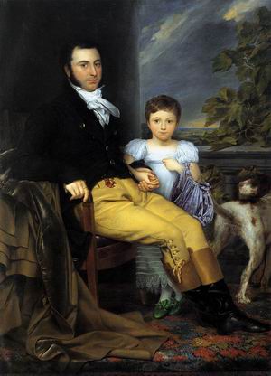 Portrait of a Prominent Gentleman with his Daughter and Hunting Dog 1814