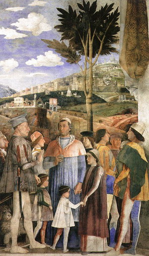 The Meeting, detail from west wall of the Camera degli Sposi, 1474