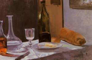 Still Life with Bottle Carafe Bread and Wine 1862-1863