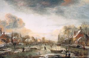 A Frozen River by a Town at Evening 1665