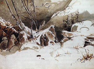 Alpine Pass in Winter with Monks 1833