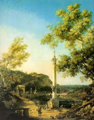 Capriccio-River Landscape with a Column,a Ruined Roman Arch and Reminiscences of England