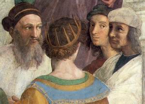 School of Athens (Detail of Zoroaster, Ptolemy, Raphael and Perugino) 1511