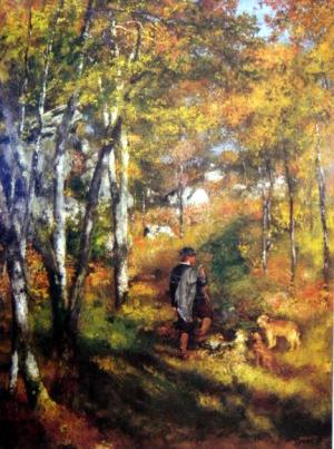 The painter Jules Le Coeur Walking his Dogs in the Forest of Fontainebleau, 1866