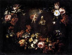 Garland of Flowers with St Anthony of Padua 1689