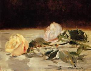 Two Roses on a Tablecloth 1882-1883