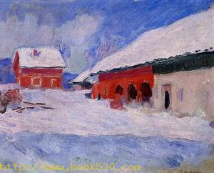 Red Houses at Bjornegaard in the Snow Norway 1895