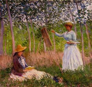 Suzanne Reading and Blanche Painting by the Marsh at Giverny 1887