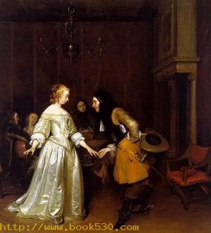 An Officer Making his Bow to a Lady, approx. 1662