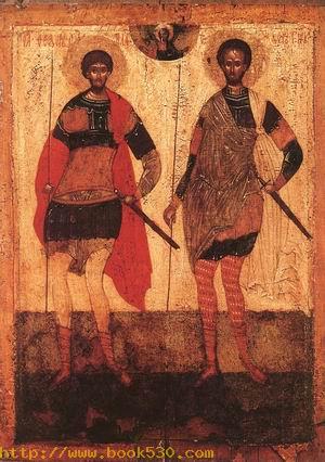 Icon of St Theodore Stratilates and St Theodore Tyron 15th century