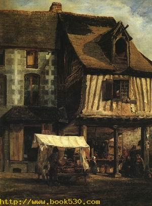 Market in Normandy, detail, 1830s