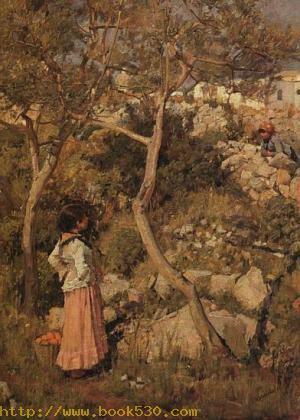 Two Little Italian Girls by a Village