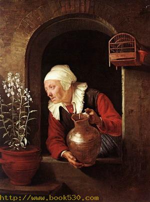 Old Woman Watering Flowers 1660-65