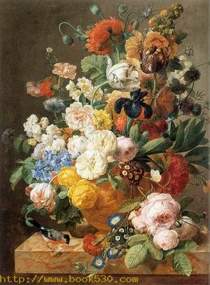 Bouquet of Flowers in a Sculpted Vase
