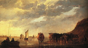 Herdsman with Cows by a River 1650