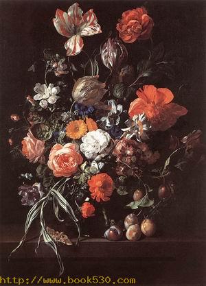 Still-Life with Bouquet of Flowers and Plums