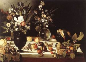 A Table Laden with Flowers and Fruit 1600-10
