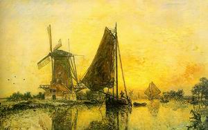 In Holland, Boats near the Mill, 1868