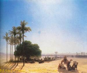 Caravan in an oasis. Egypt