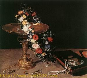 Still-Life with Garland of Flowers and Golden Tazza 1618