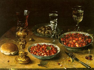 Still Life with Cherries & Strawberries in China Bowls