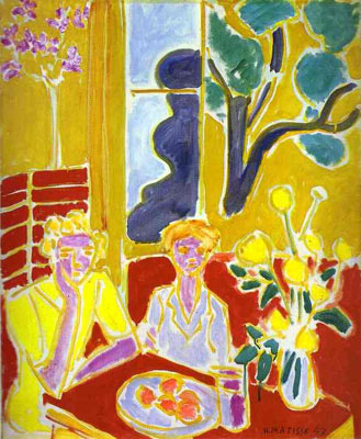 Two Girls with Yellow and Red Background