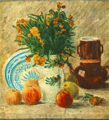 Vase with Flowers, Coffeepot and Fruit