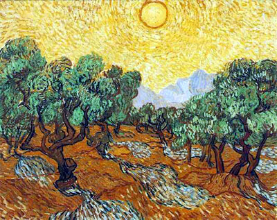 Olive Trees with Yellow Sky and Sun