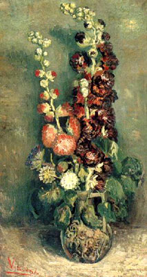 Vase with Hollyhocks