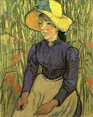 Young Peasant Woman with Straw Hat Sitting in the Wheat