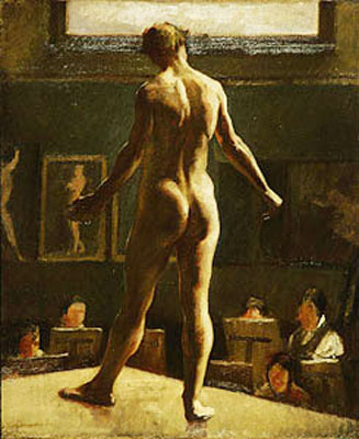 Male nude in life room of the Slade School