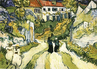 Village Street and Steps in Auvers with Figures