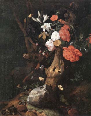 Flowers on a Tree Trunk