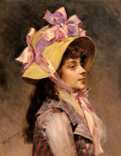 Raimundo Y Madrazo - Portrait Of A Lady In Pink Ribbons