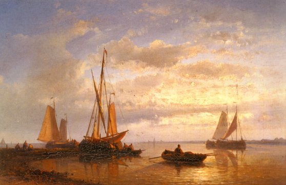 Abraham Hulk - Dutch Fishing Vessels In A Calm At Sunset