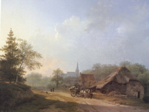 Barend Cornelis Koekkoek - A Cart on a Country Road in Summertime